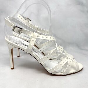 NEW Manolo Blahnik Vintage Y2K Eyelet Strappy Stiletto Sandal Heels White 39.5